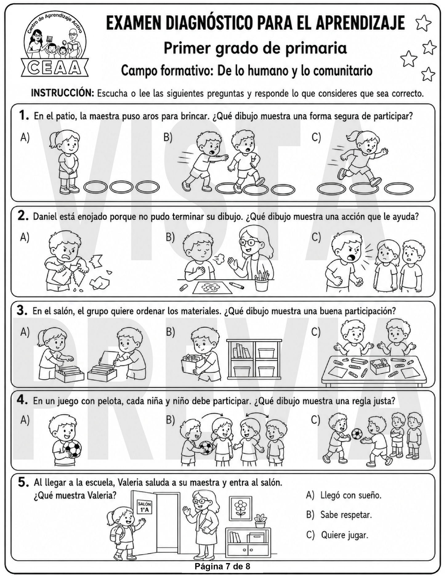 Examen Diagnóstico 1° Grado de Primaria en PDF