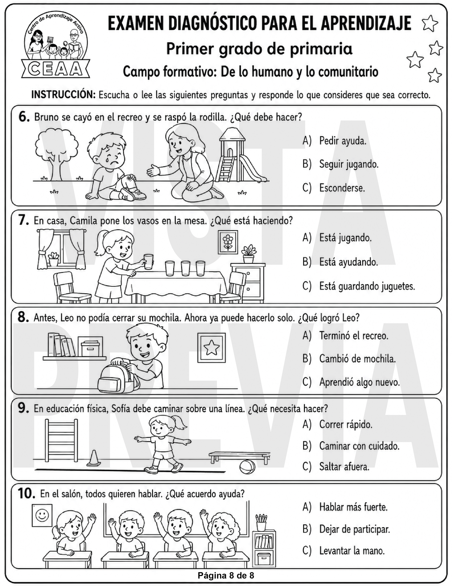Examen Diagnóstico 1° Grado de Primaria en PDF