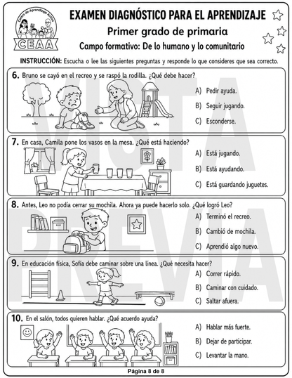 Examen Diagnóstico 1° Grado de Primaria en PDF
