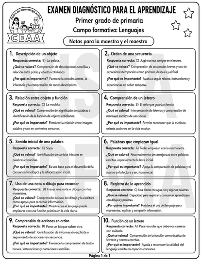 Examen Diagnóstico 1° Grado de Primaria