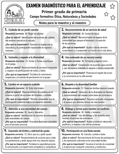 Examen Diagnóstico 1° Grado de Primaria en PDF