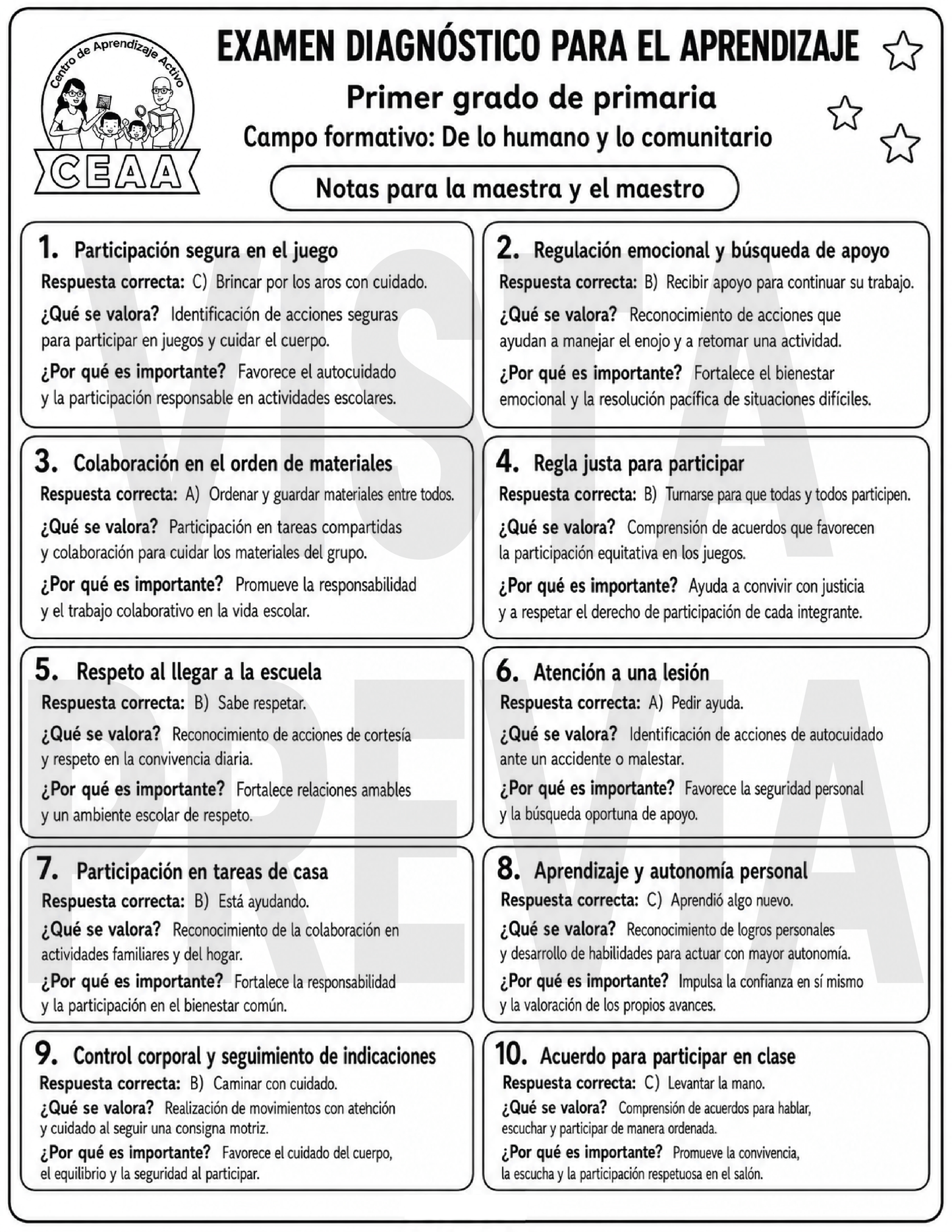 Examen Diagnóstico 1° Grado de Primaria en PDF