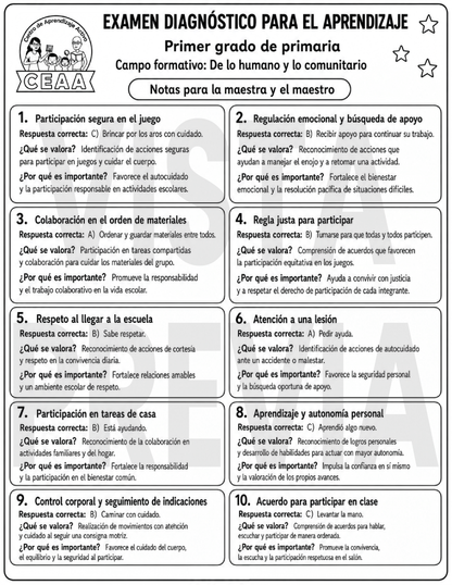 Examen Diagnóstico 1° Grado de Primaria en PDF