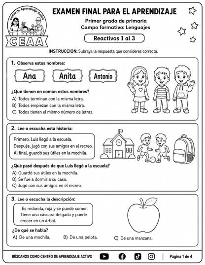 Evaluación Final - Primer Grado de Primaria en PDF