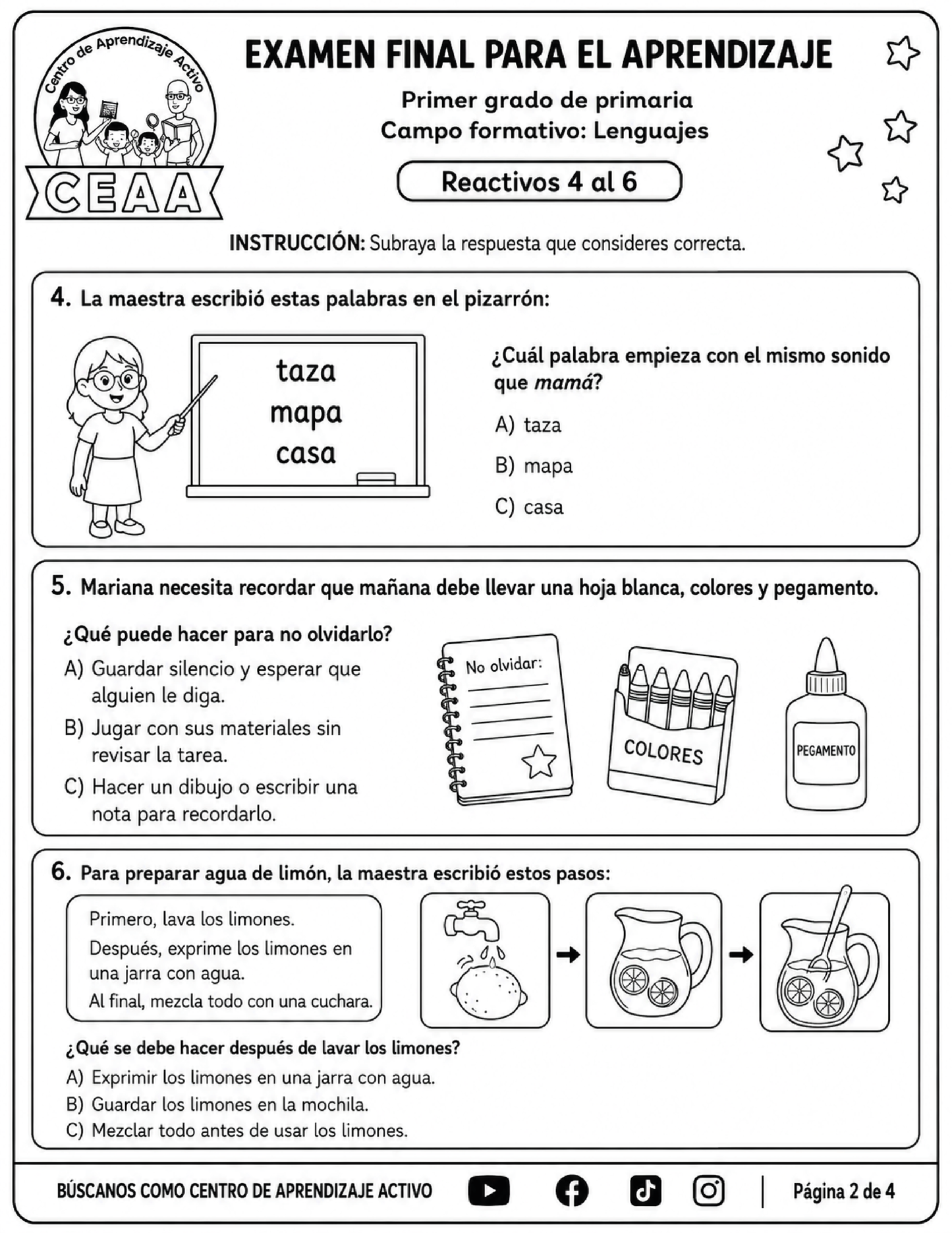 Evaluación Final - Primer Grado de Primaria en PDF