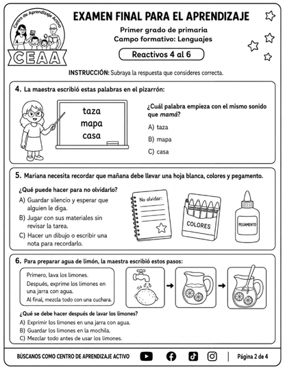 Evaluación Final - Primer Grado de Primaria en PDF