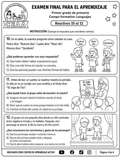 Evaluación Final - Primer Grado de Primaria en PDF