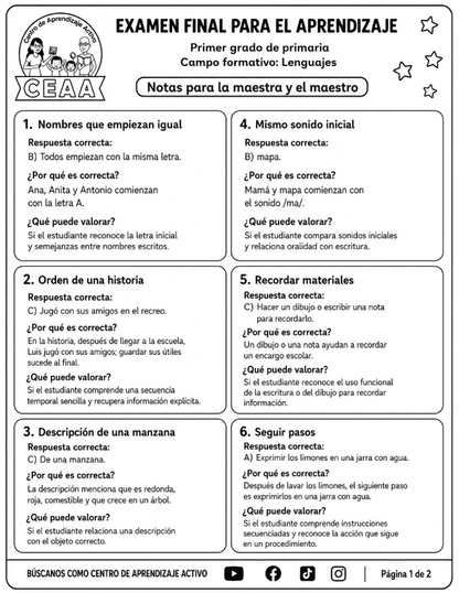Evaluación Final - Primer Grado de Primaria en PDF