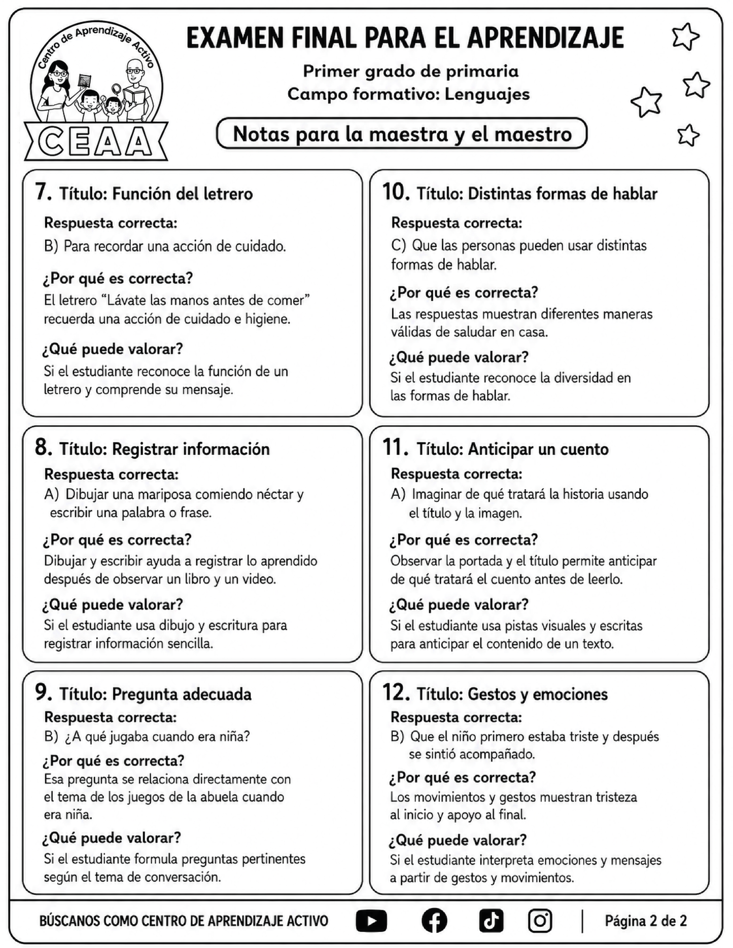 Evaluación Final - Primer Grado de Primaria en PDF