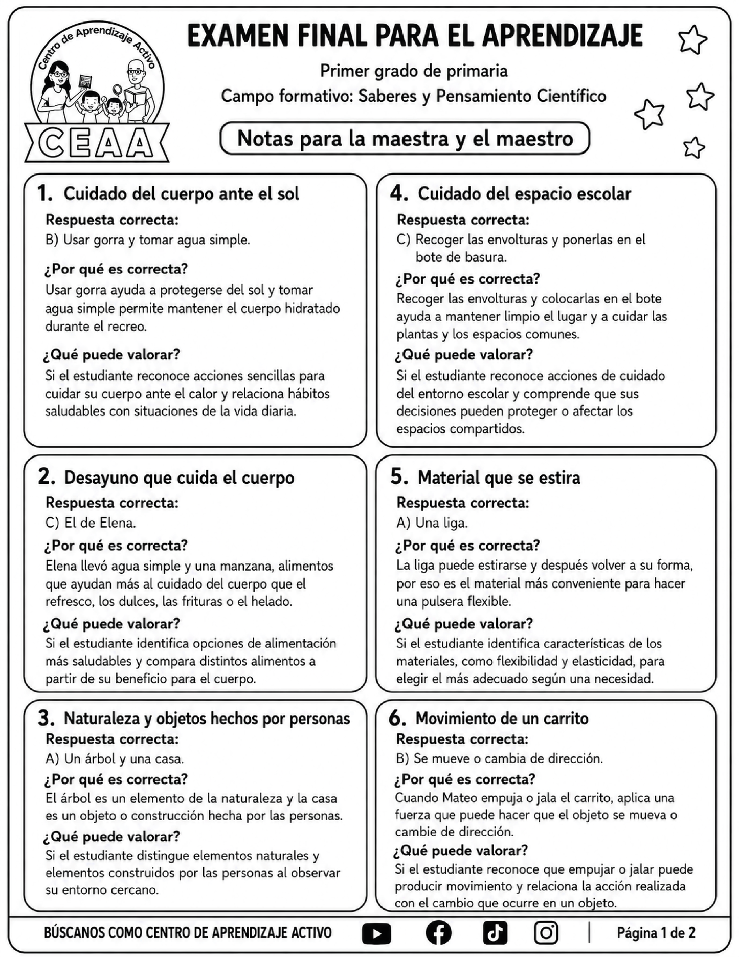 Evaluación Final - Primer Grado de Primaria en PDF