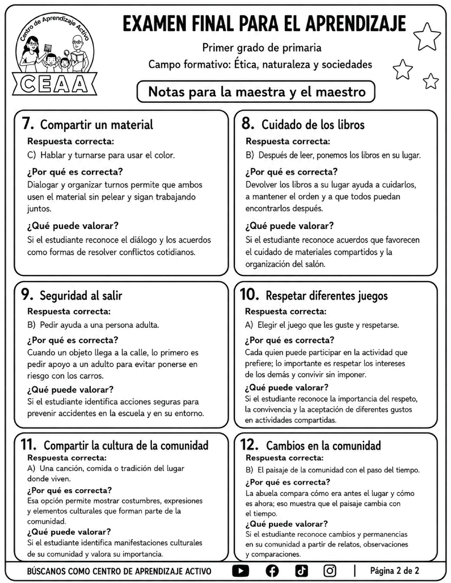 Evaluación Final - Primer Grado de Primaria en PDF