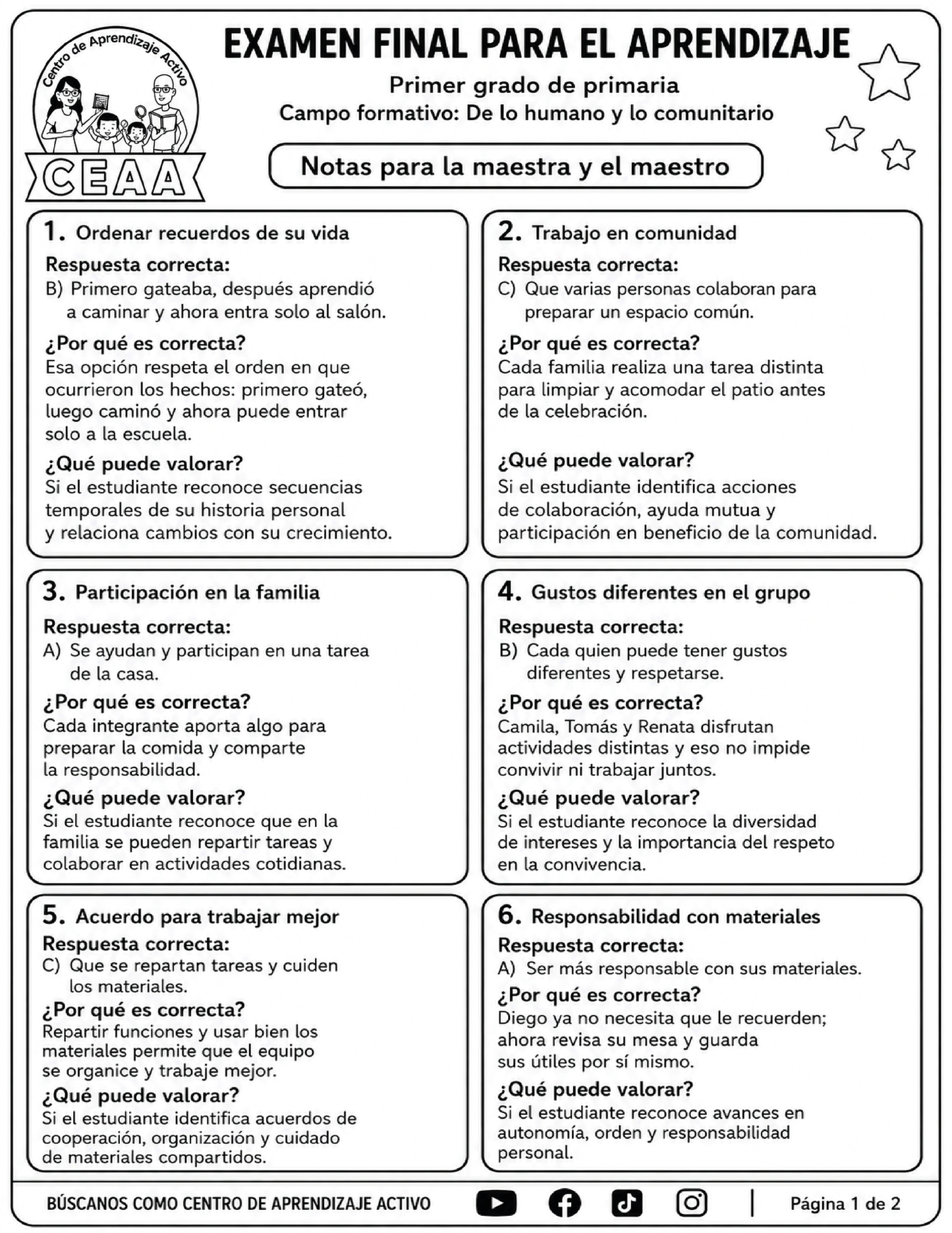 Evaluación Final - Primer Grado de Primaria en PDF