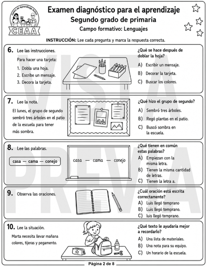 Examen Diagnóstico 2° Grado de Primaria