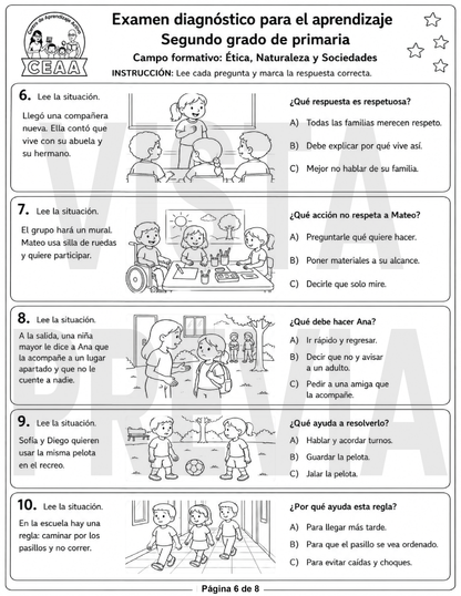Examen Diagnóstico 2° Grado de Primaria