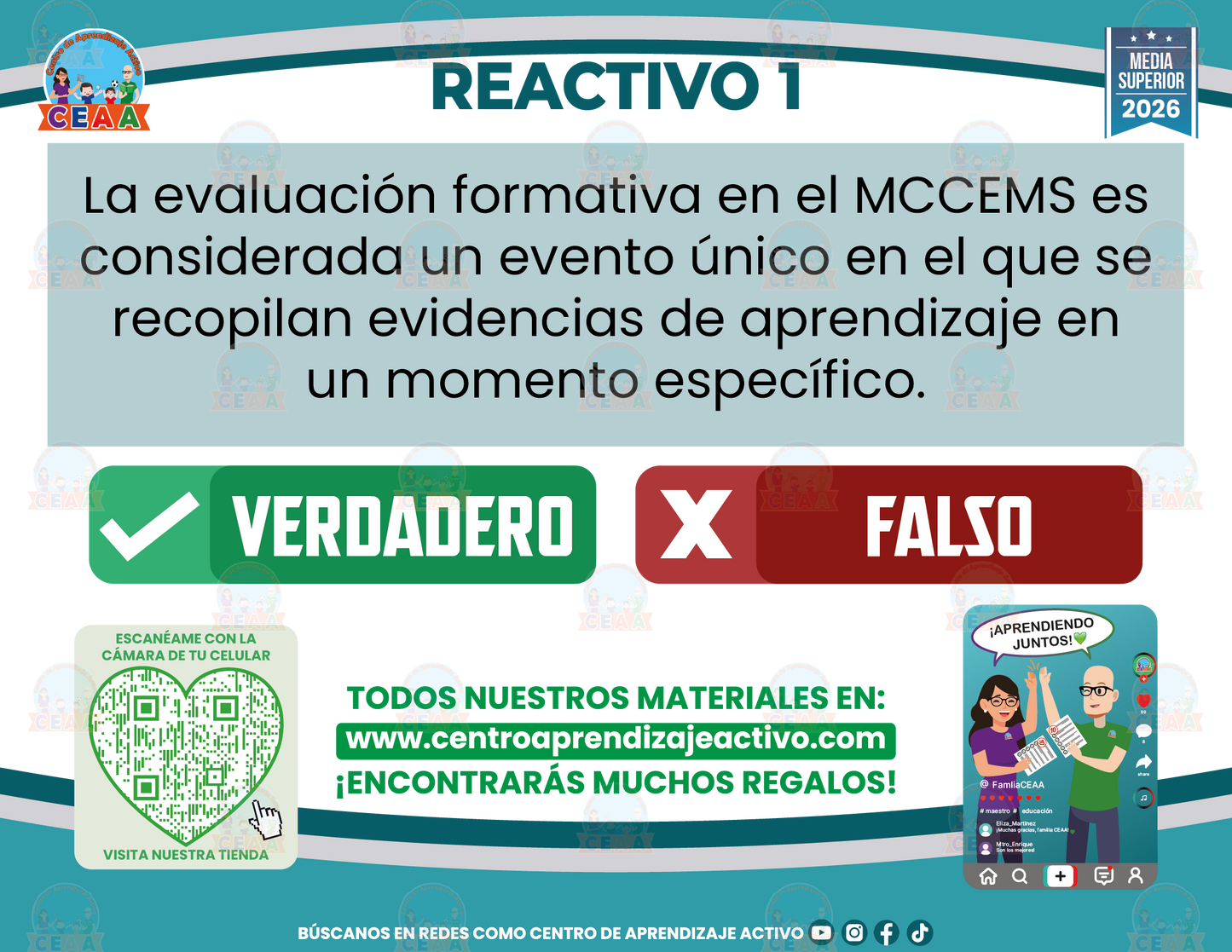 Cuadernillo de Estudio - EVALUACIÓN FORMATIVA EN EL MARCO CURRICULAR COMÚN DE LA EDUCACIÓN MEDIA SUPERIOR PARTE 1 - Verdadero o Falso - Media Superior
