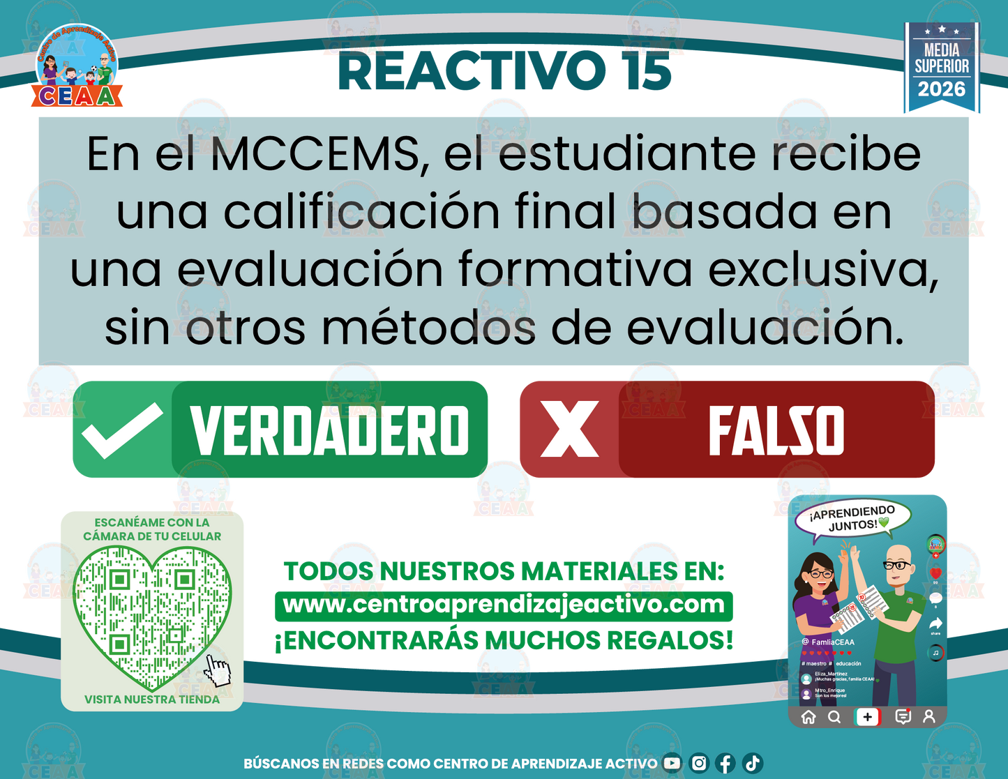 Cuadernillo de Estudio - EVALUACIÓN FORMATIVA EN EL MARCO CURRICULAR COMÚN DE LA EDUCACIÓN MEDIA SUPERIOR PARTE 1 - Verdadero o Falso - Media Superior