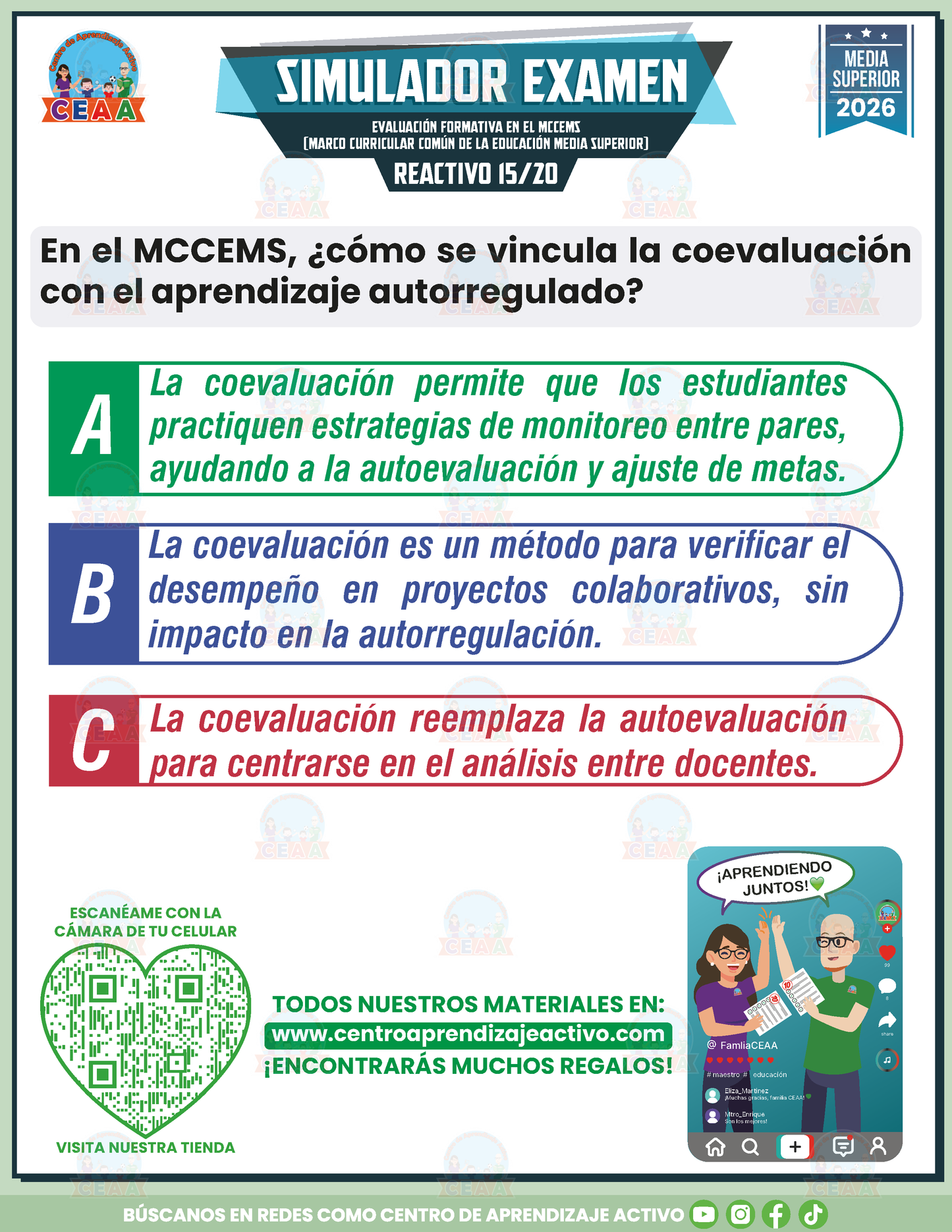 Simulador de Examen - EVALUACIÓN FORMATIVA EN EL MCCEMS (MARCO CURRICULAR COMÚN DE LA EDUCACIÓN MEDIA SUPERIOR) - Media Superior