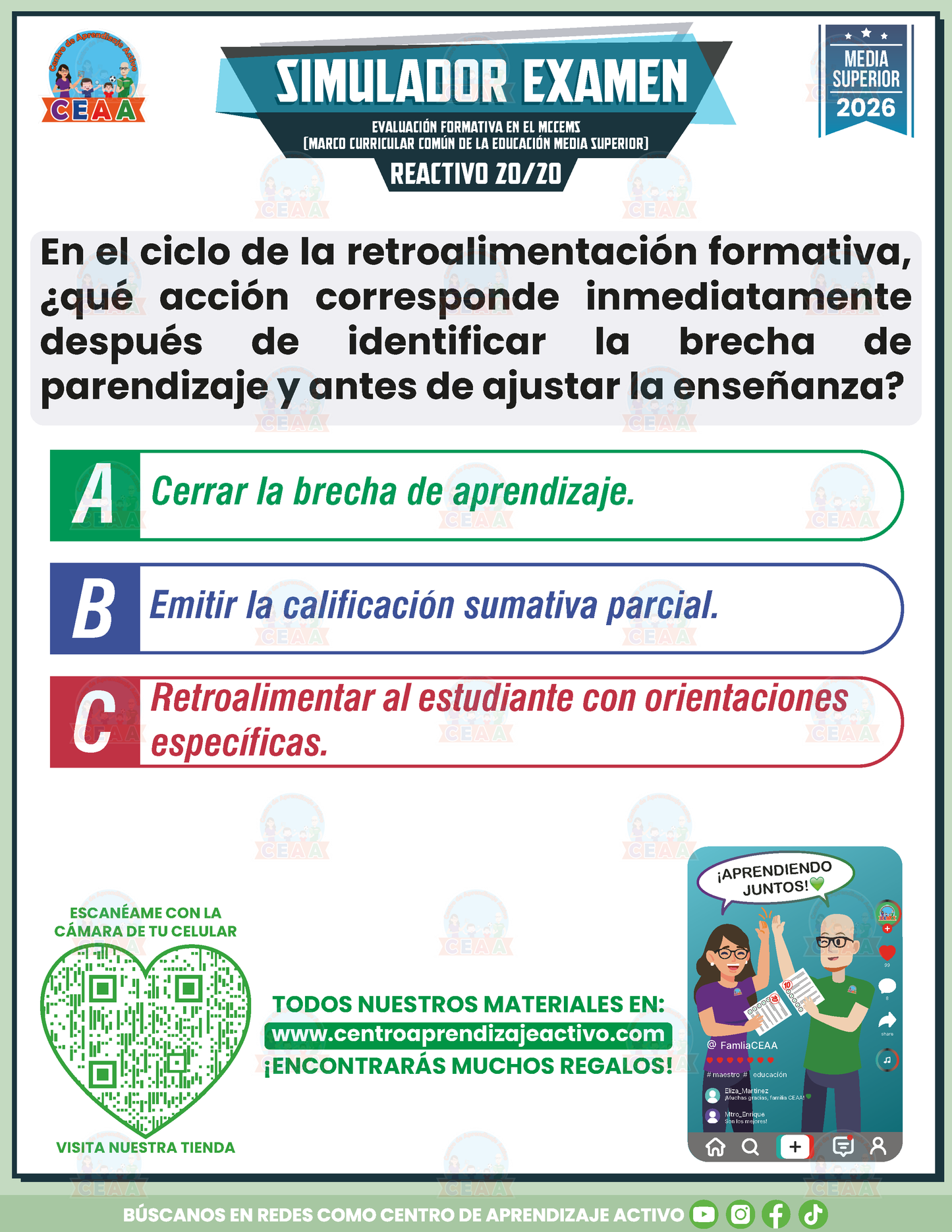 Simulador de Examen - EVALUACIÓN FORMATIVA EN EL MCCEMS (MARCO CURRICULAR COMÚN DE LA EDUCACIÓN MEDIA SUPERIOR) - Media Superior