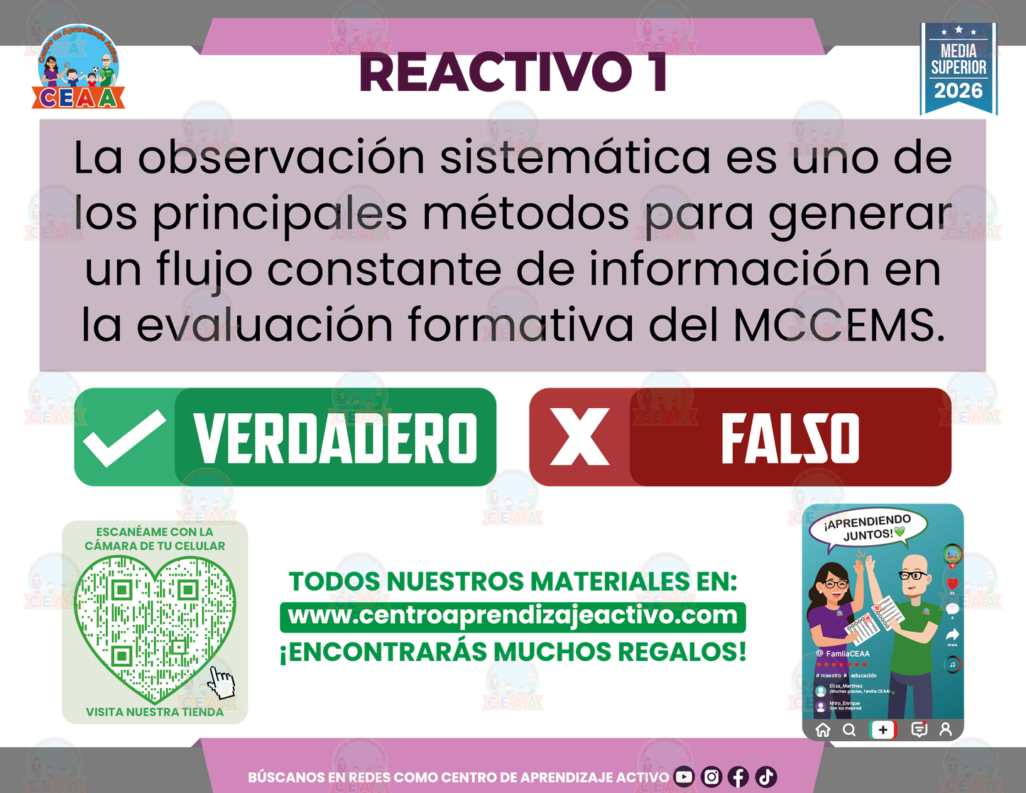 Cuadernillo de Estudio - EVALUACIÓN FORMATIVA EN EL MARCO CURRICULAR COMÚN DE LA EDUCACIÓN MEDIA SUPERIOR PARTE 2 - Verdadero o Falso - Media Superior