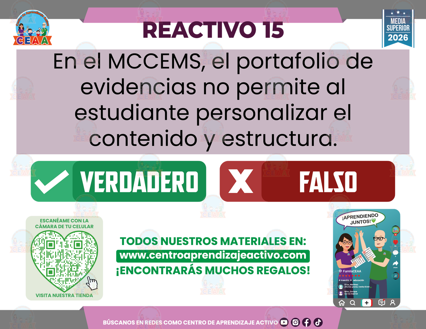 Cuadernillo de Estudio - EVALUACIÓN FORMATIVA EN EL MARCO CURRICULAR COMÚN DE LA EDUCACIÓN MEDIA SUPERIOR PARTE 2 - Verdadero o Falso - Media Superior