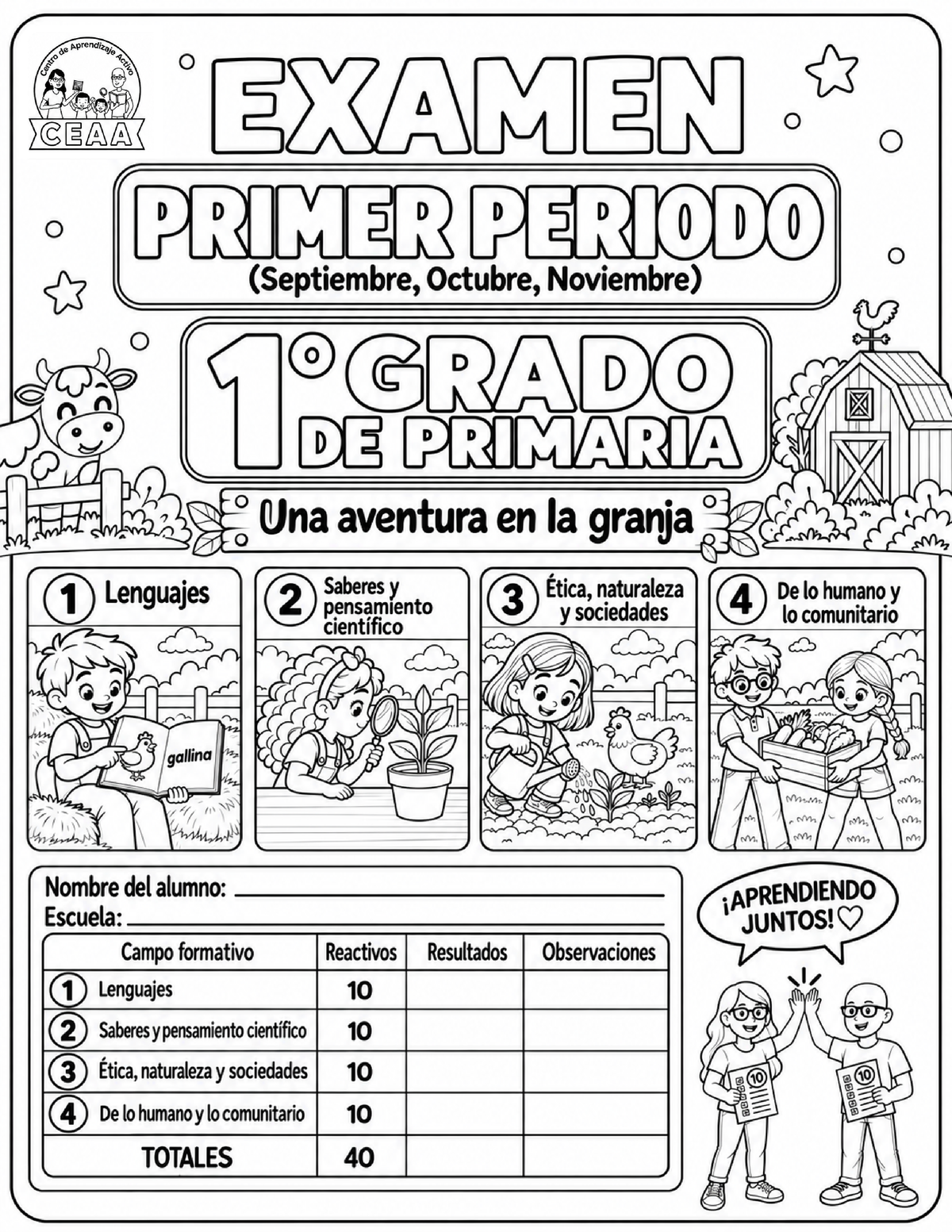 Examen 1er Grado de Primaria - Primer Periodo