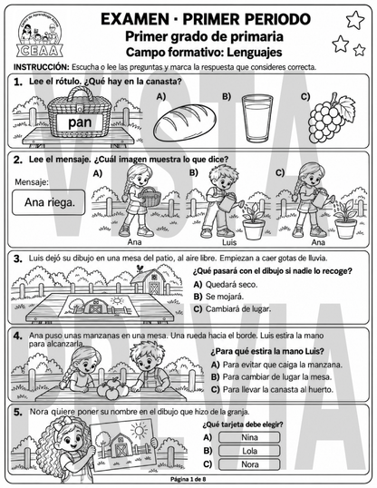 Examen 1er Grado de Primaria - Primer Periodo
