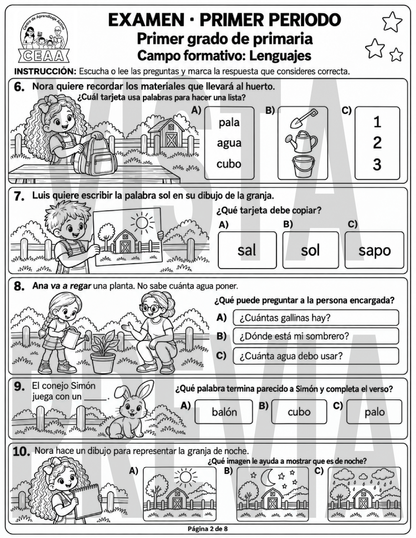 Examen 1er Grado de Primaria - Primer Periodo