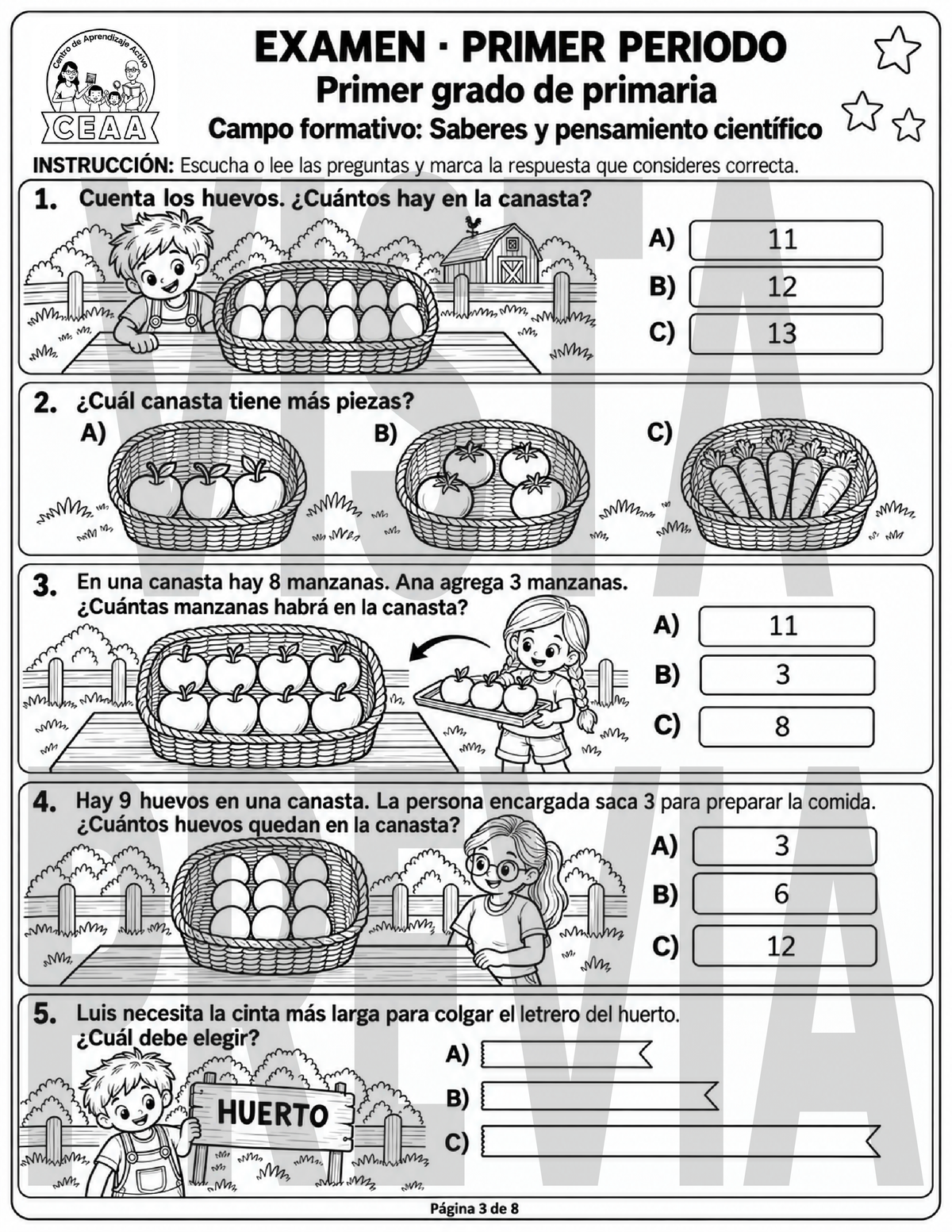 Examen 1er Grado de Primaria - Primer Periodo