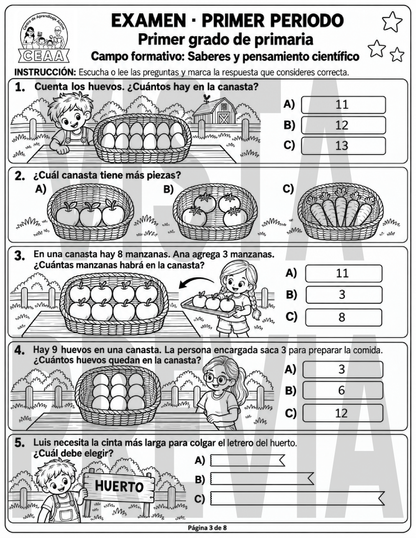 Examen 1er Grado de Primaria - Primer Periodo