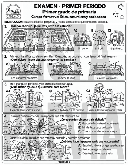 Examen 1er Grado de Primaria - Primer Periodo