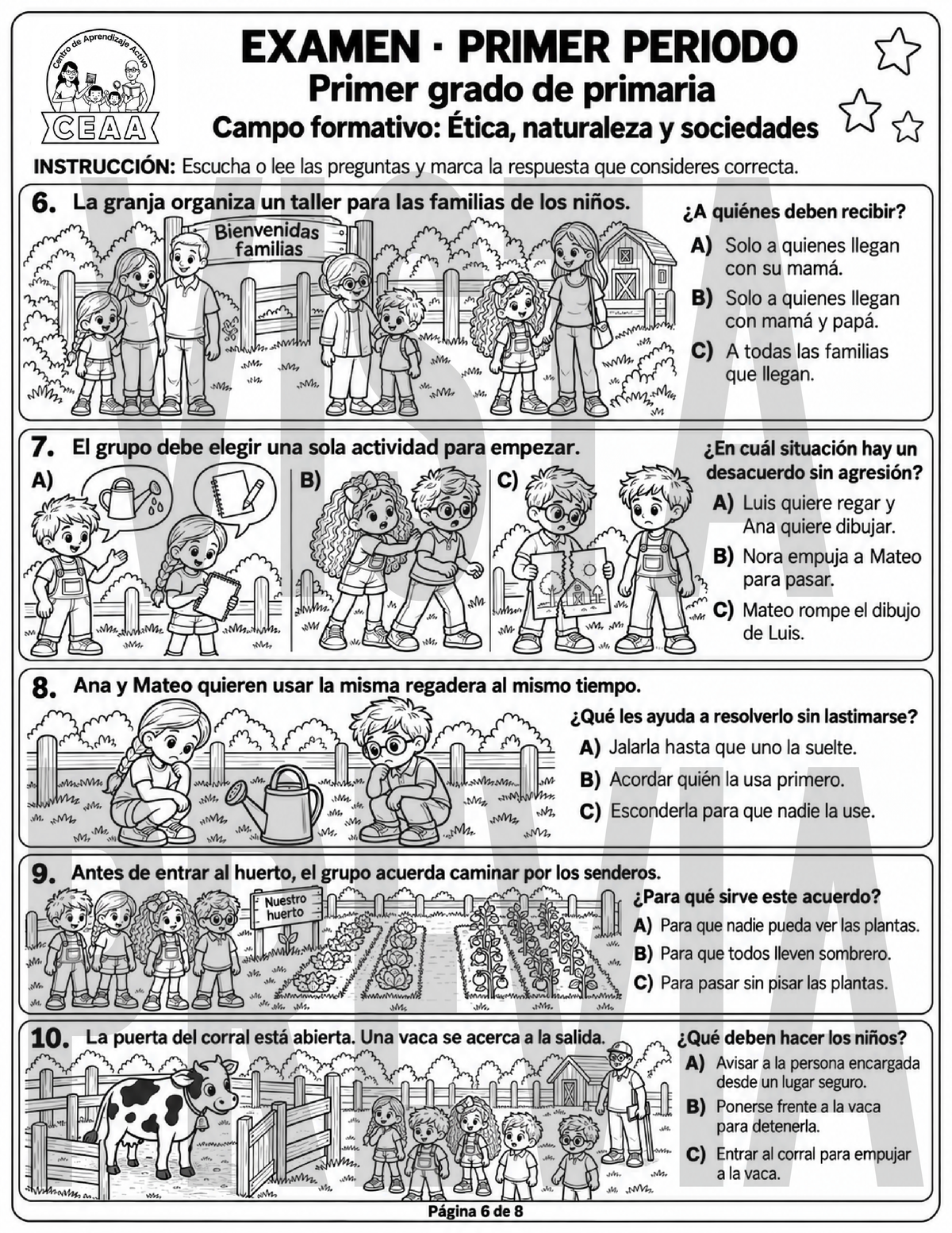 Examen 1er Grado de Primaria - Primer Periodo