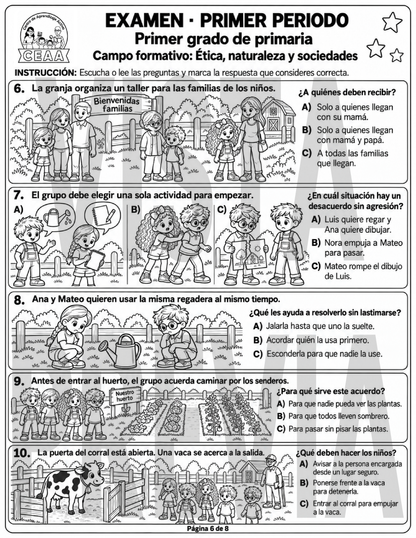 Examen 1er Grado de Primaria - Primer Periodo