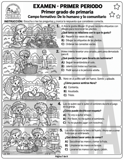 Examen 1er Grado de Primaria - Primer Periodo