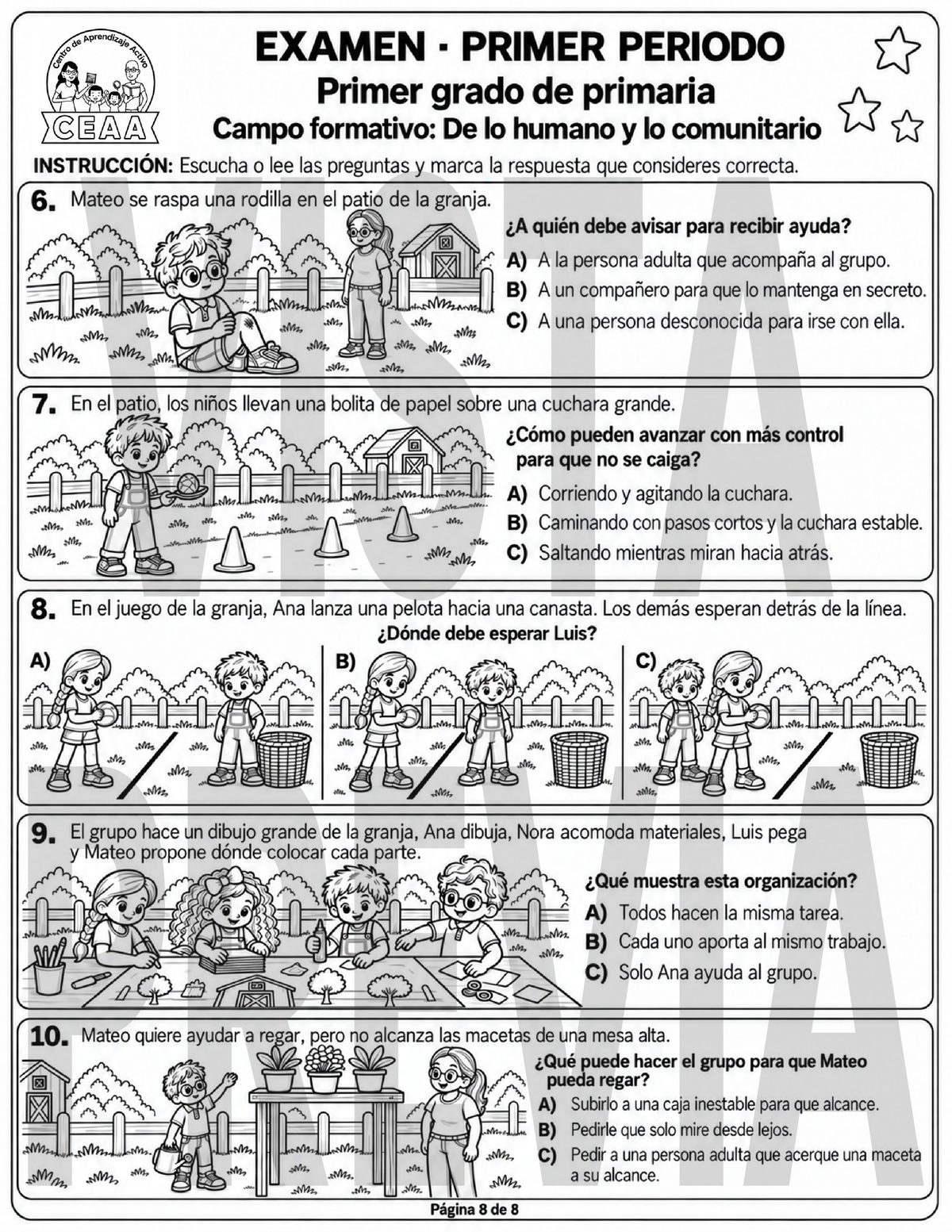 Examen 1er Grado de Primaria - Primer Periodo