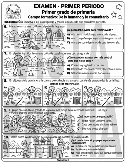 Examen 1er Grado de Primaria - Primer Periodo