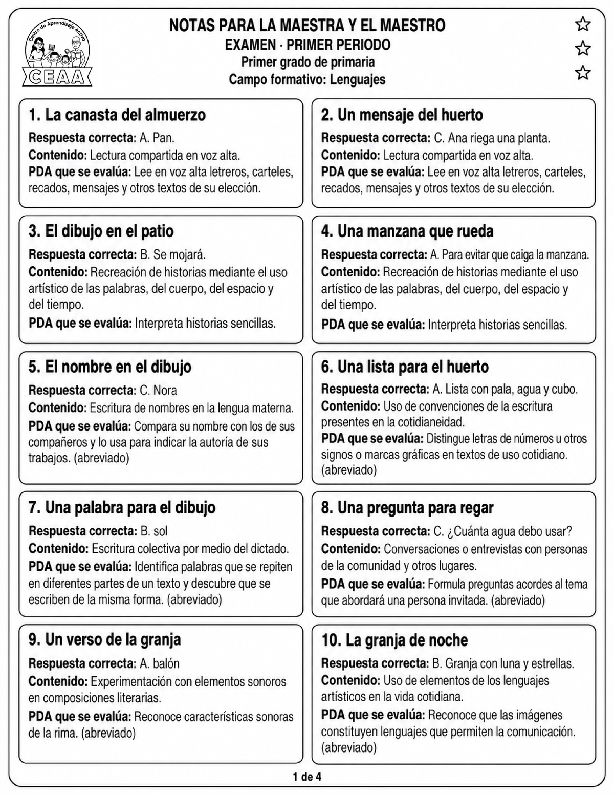 Examen 1er Grado de Primaria - Primer Periodo