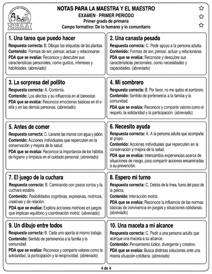 Examen 1er Grado de Primaria - Primer Periodo