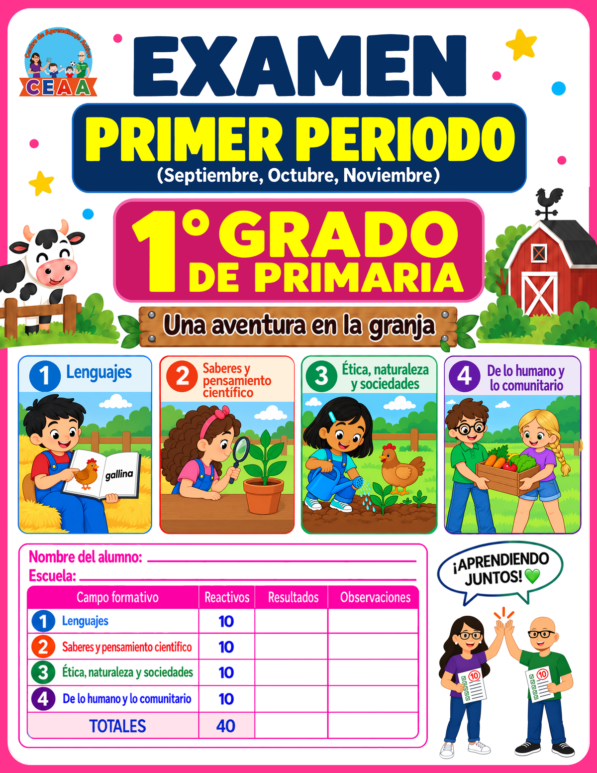 Examen 1er Grado de Primaria - Primer Periodo
