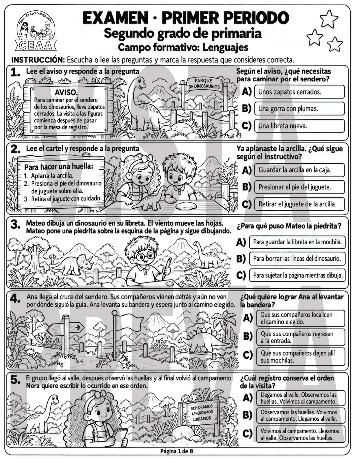 Examen 2do Grado de Primaria - Primer Periodo