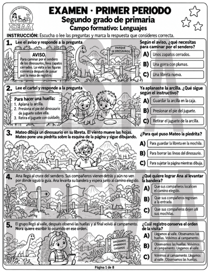 Examen 2do Grado de Primaria - Primer Periodo