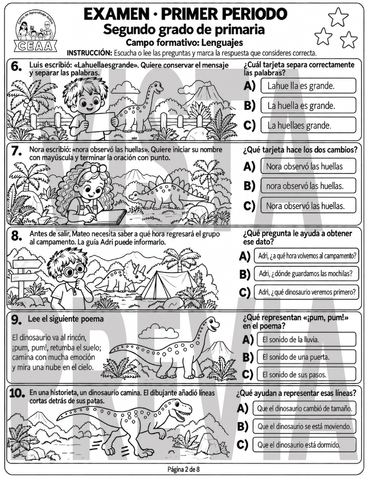 Examen 2do Grado de Primaria - Primer Periodo