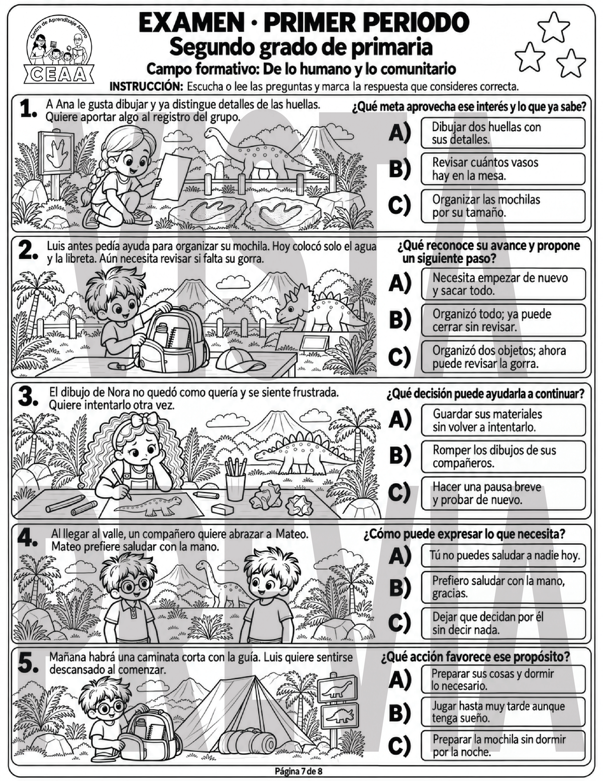 Examen 2do Grado de Primaria - Primer Periodo