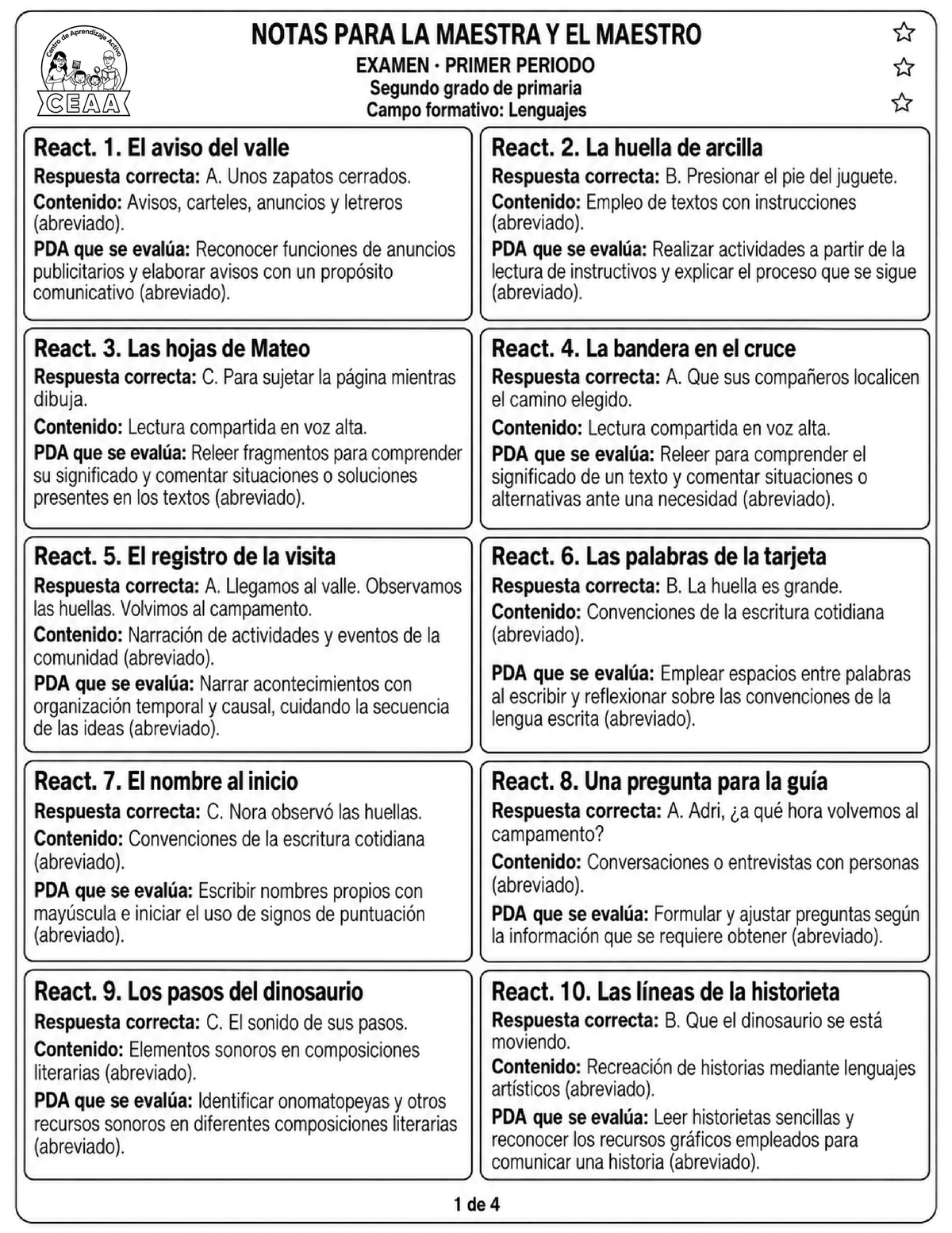 Examen 2do Grado de Primaria - Primer Periodo