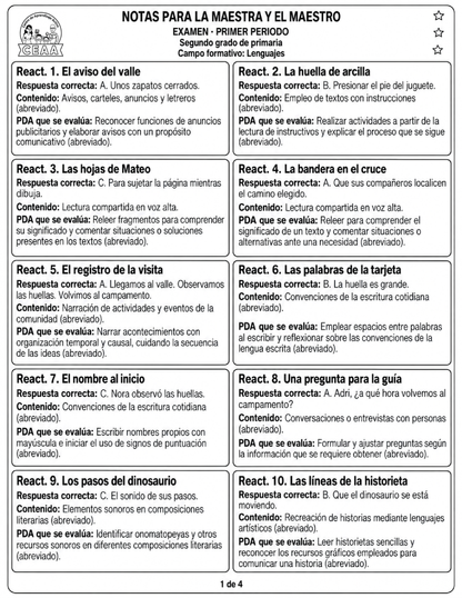 Examen 2do Grado de Primaria - Primer Periodo