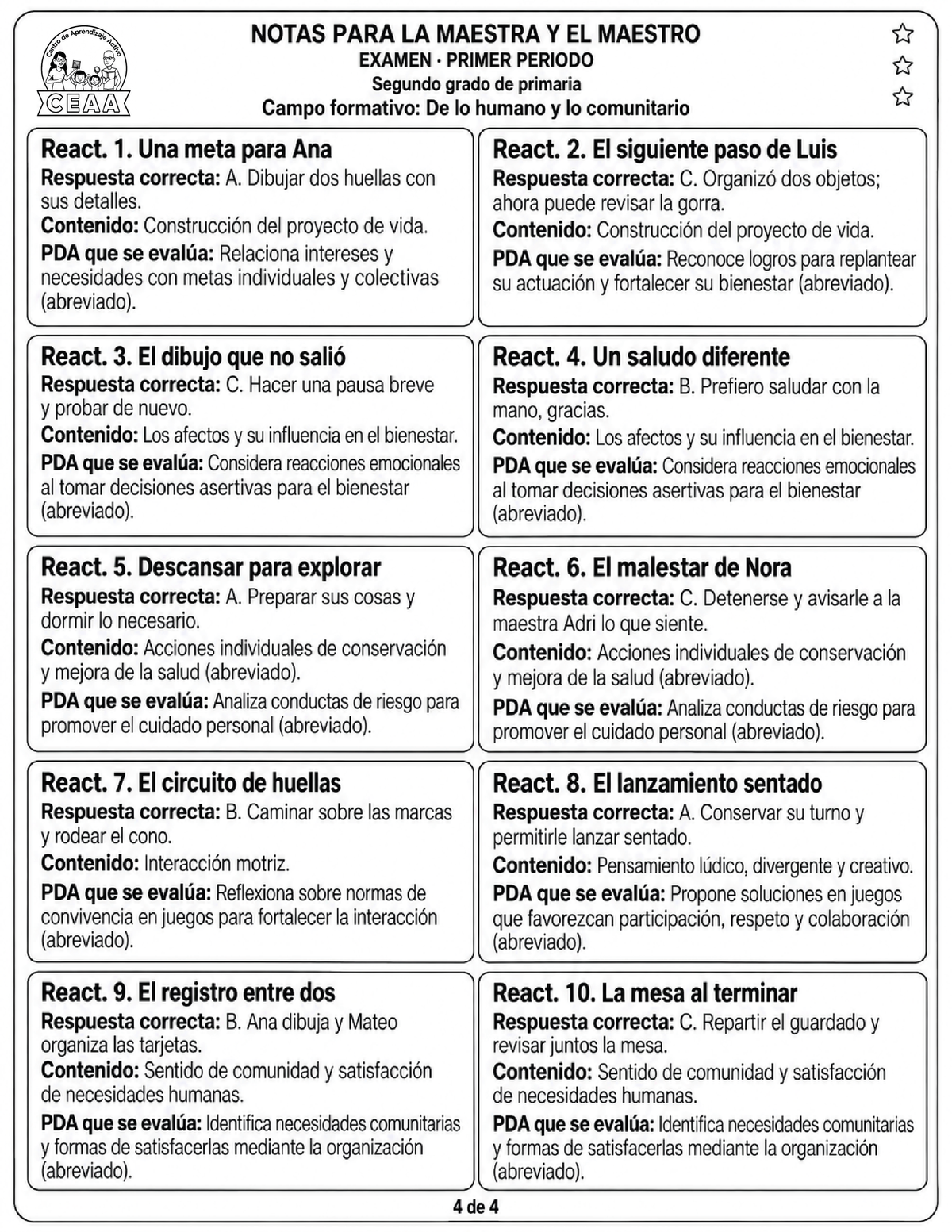 Examen 2do Grado de Primaria - Primer Periodo
