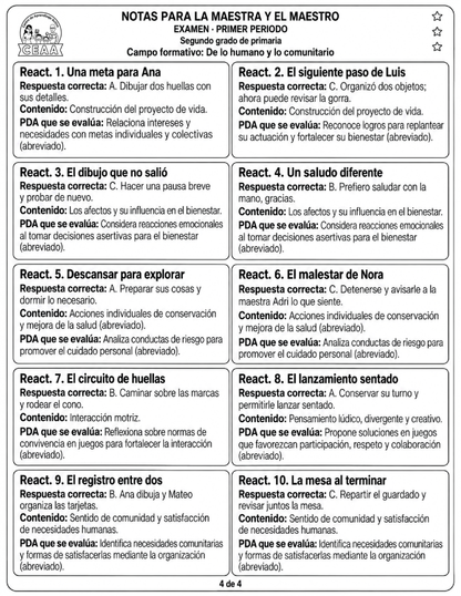 Examen 2do Grado de Primaria - Primer Periodo