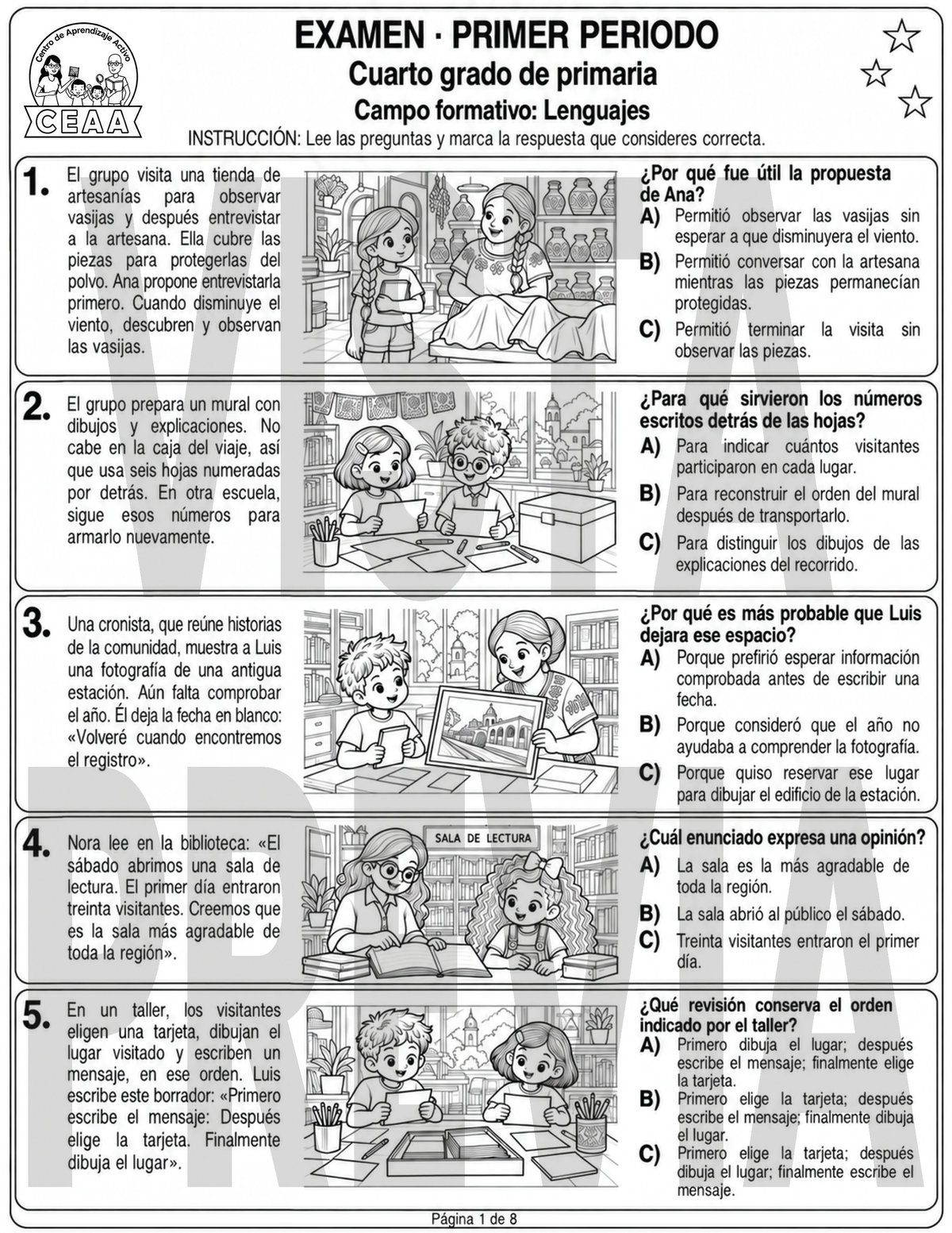 Examen 4to Grado de Primaria - Primer Periodo (Septiembre, Octubre, Noviembre)