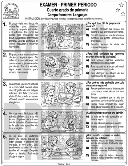 Examen 4to Grado de Primaria - Primer Periodo (Septiembre, Octubre, Noviembre)
