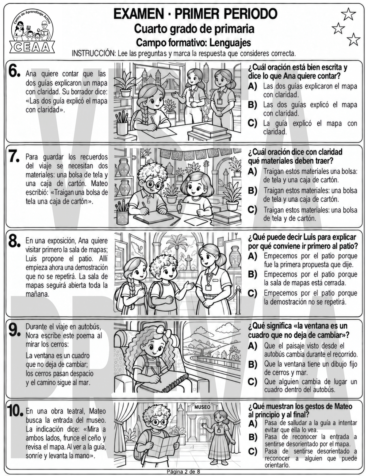 Examen 4to Grado de Primaria - Primer Periodo (Septiembre, Octubre, Noviembre)