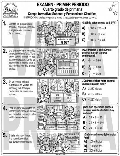 Examen 4to Grado de Primaria - Primer Periodo (Septiembre, Octubre, Noviembre)